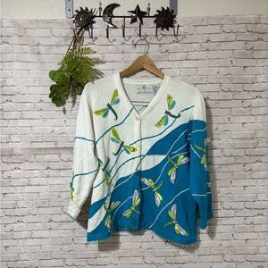Vintage Design Edition Dragonfly Bug Appliqué Button Down Cardigan